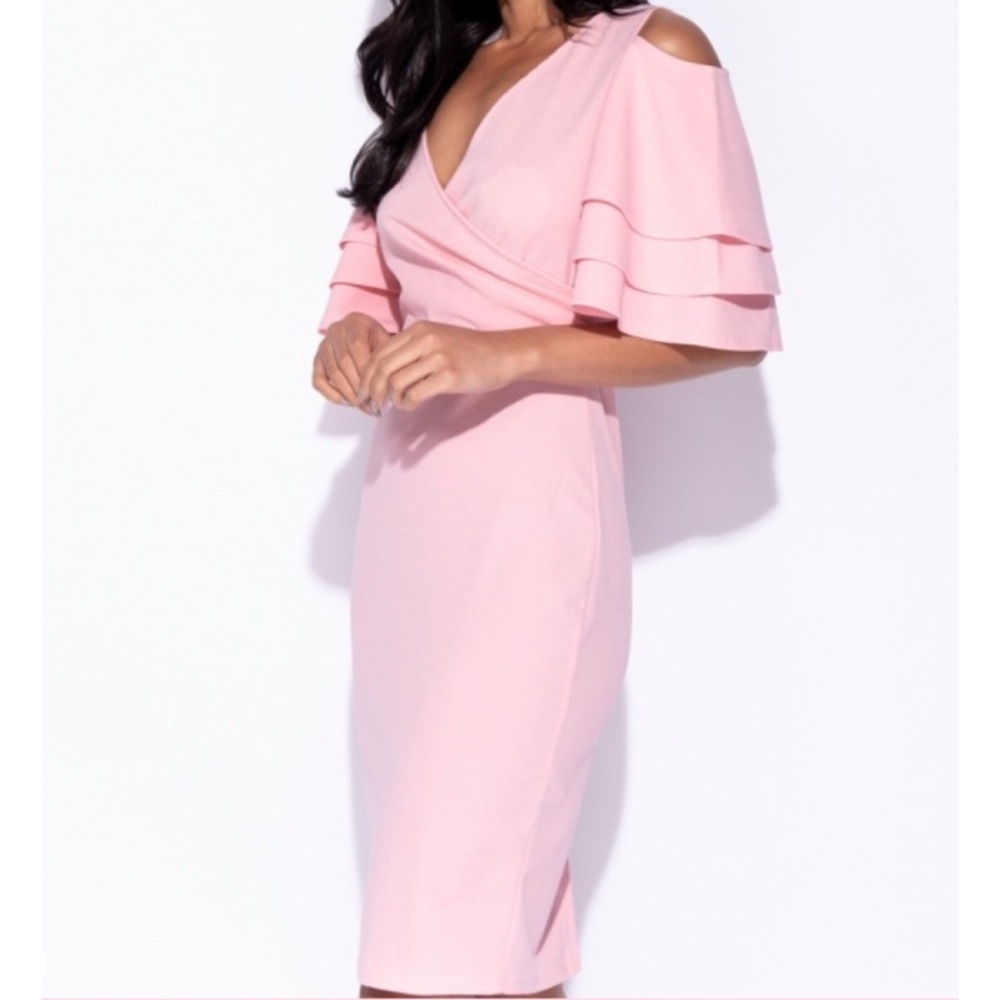 Multi Frill Sleeve Wrap Front Bodycon Dress - Picture 5 of 8